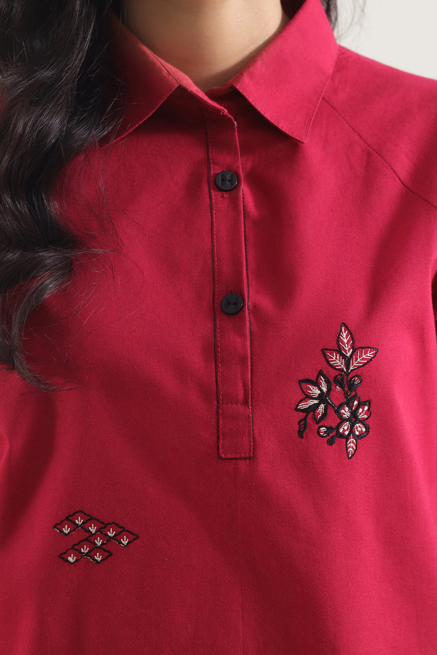 Solid Embroidered Poplin Stitched 2 piece (Shirt/Trouser) - Pehnaawaa