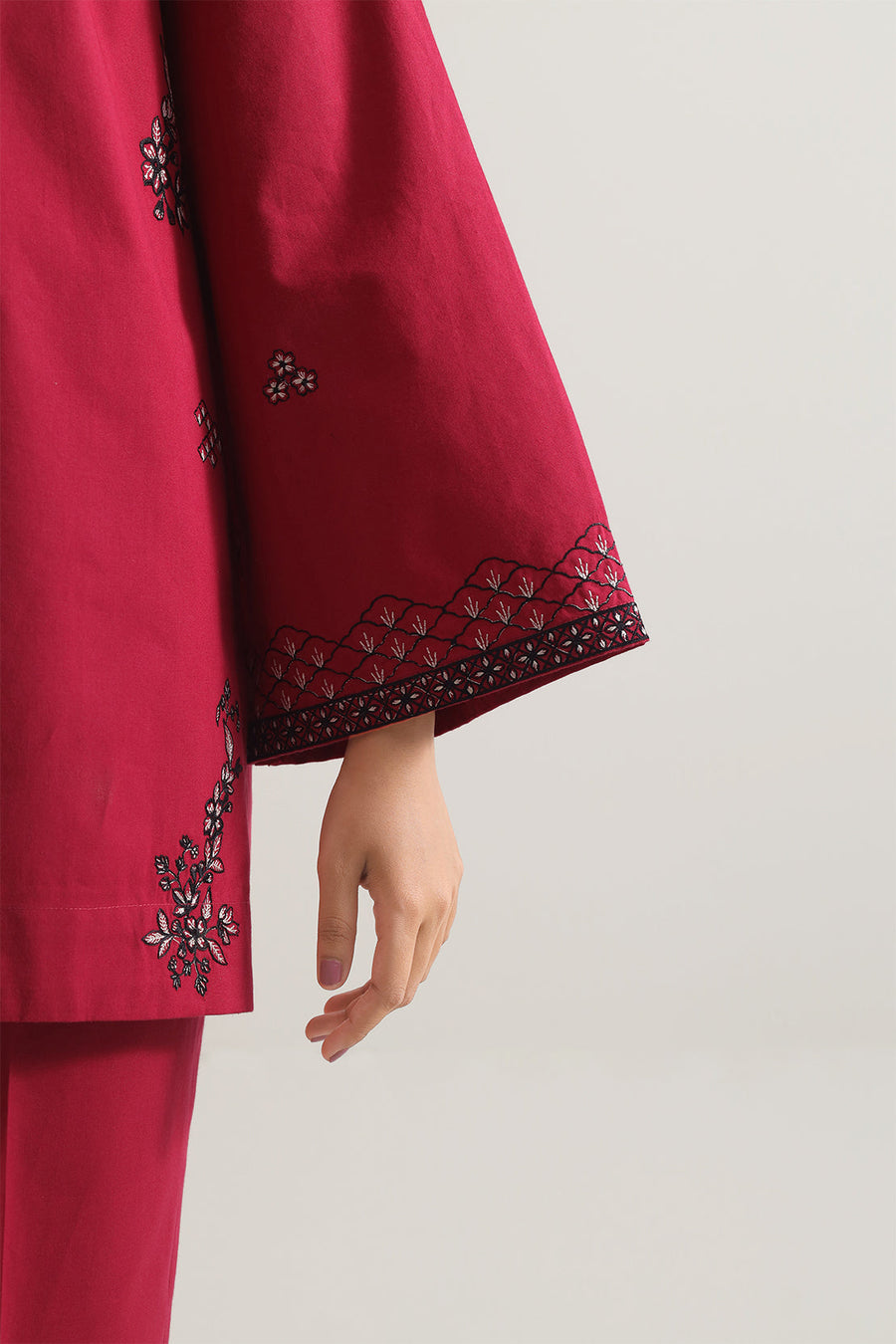 Solid Embroidered Poplin Stitched 2 piece (Shirt/Trouser) - Pehnaawaa