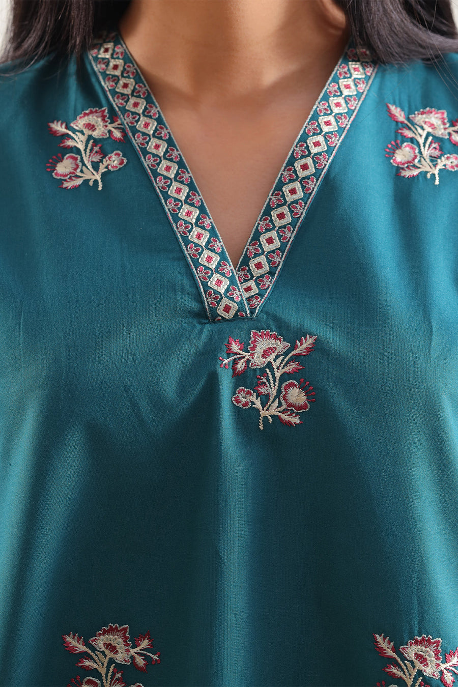 Solid Embroidered Poplin Stitched 2 piece (Shirt/Trouser) - Pehnaawaa