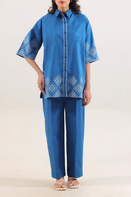 Solid Embroidered Poplin Stitched 2 piece (Shirt/Trouser)
