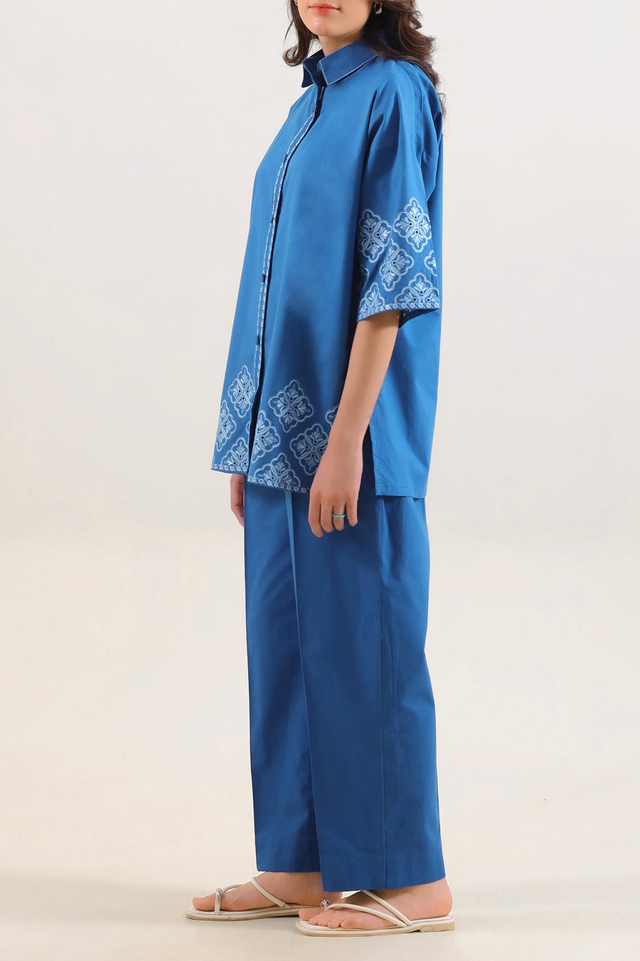 Solid Embroidered Poplin Stitched 2 piece (Shirt/Trouser)