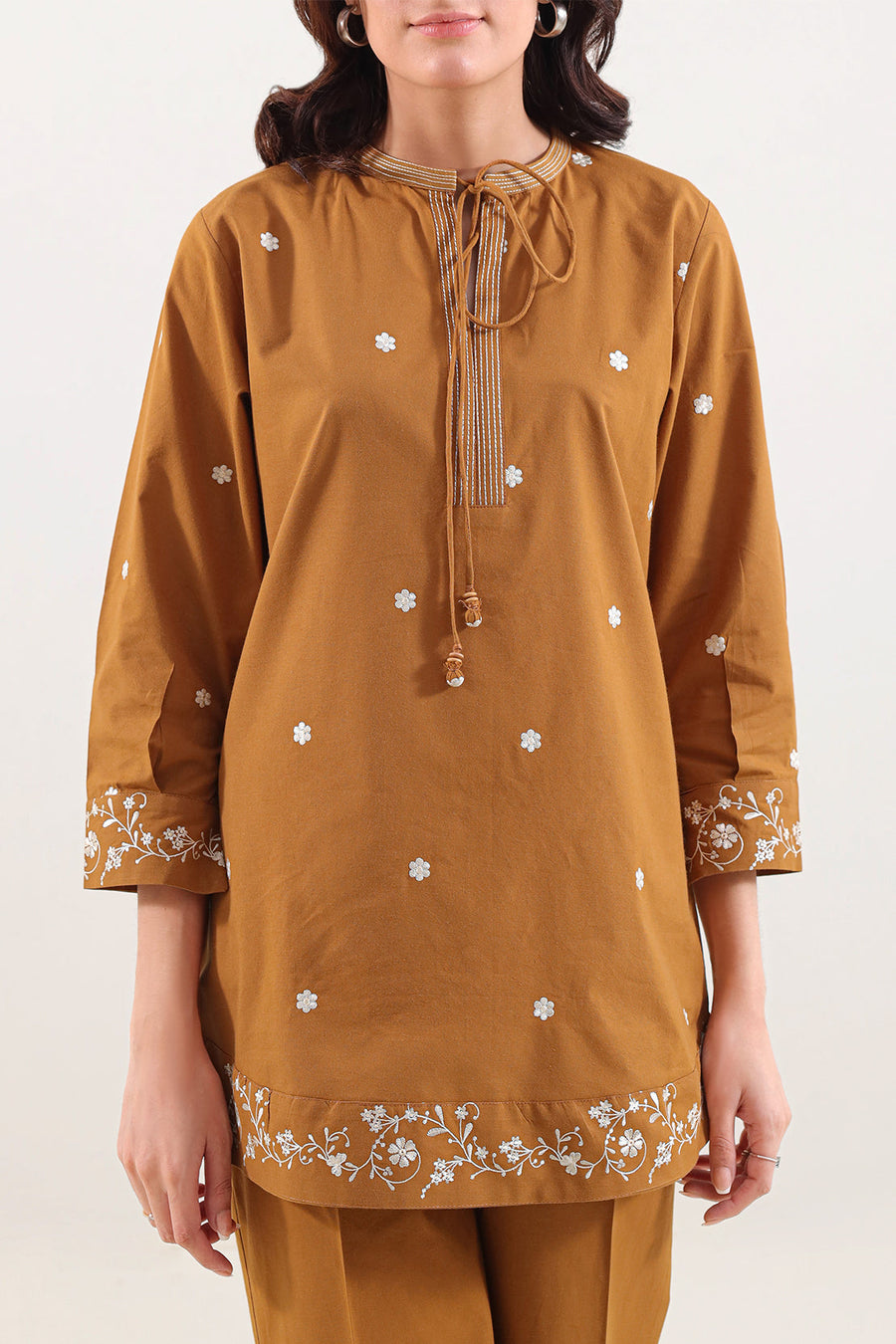 Solid Embroidered Poplin Stitched 2 piece (Shirt/Trouser) - Pehnaawaa