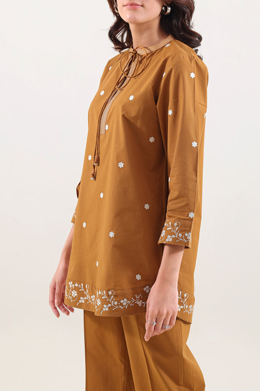 Solid Embroidered Poplin Stitched 2 piece (Shirt/Trouser) - Pehnaawaa