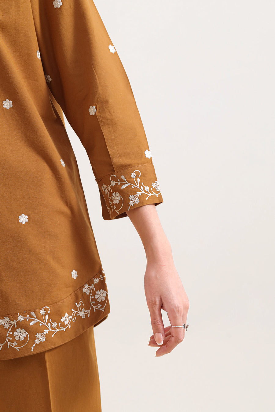 Solid Embroidered Poplin Stitched 2 piece (Shirt/Trouser) - Pehnaawaa