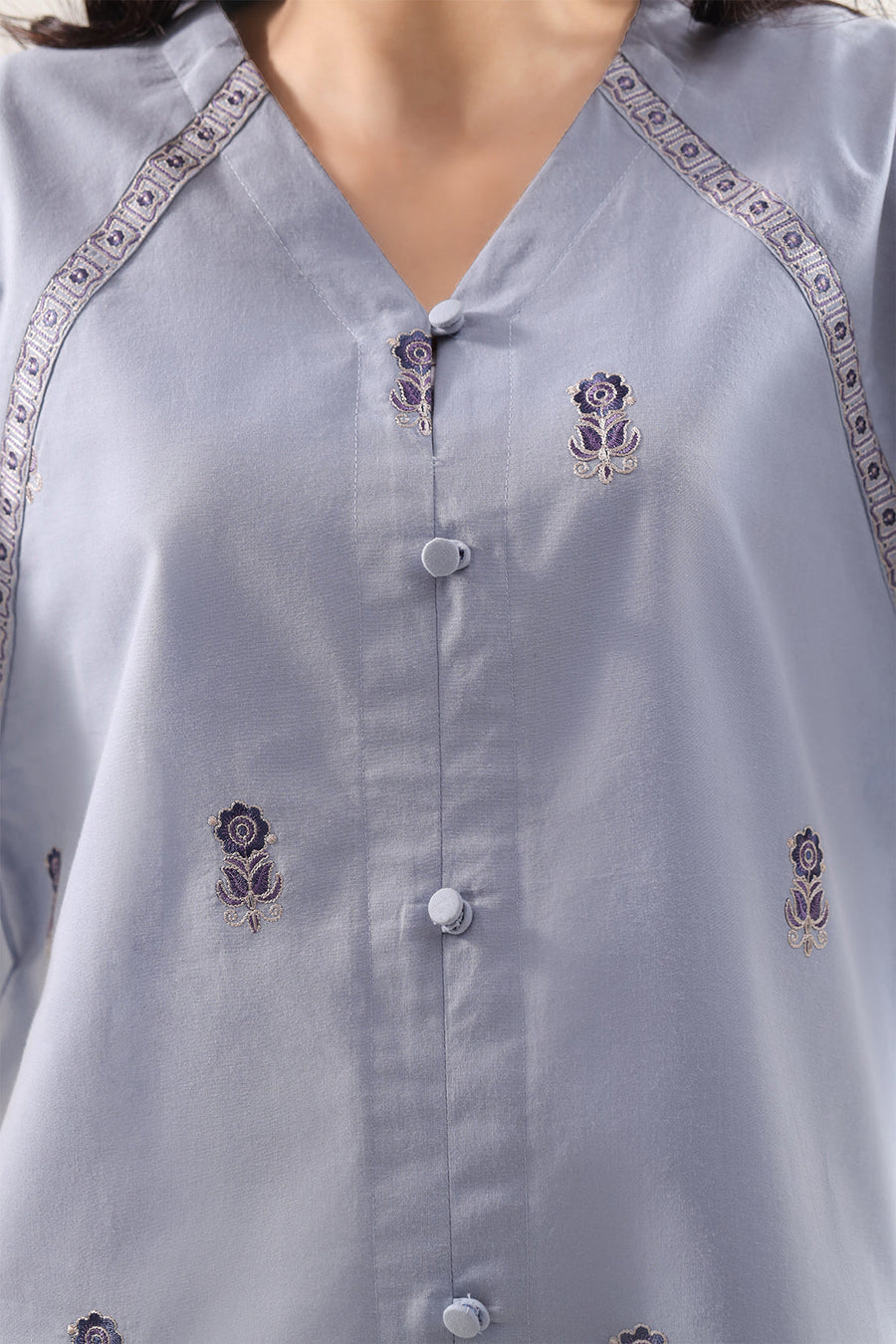Solid Embroidered Poplin Stitched 2 piece (Shirt/Trouser) - Pehnaawaa