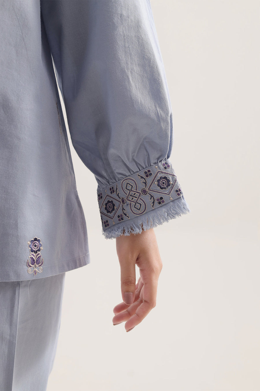 Solid Embroidered Poplin Stitched 2 piece (Shirt/Trouser) - Pehnaawaa