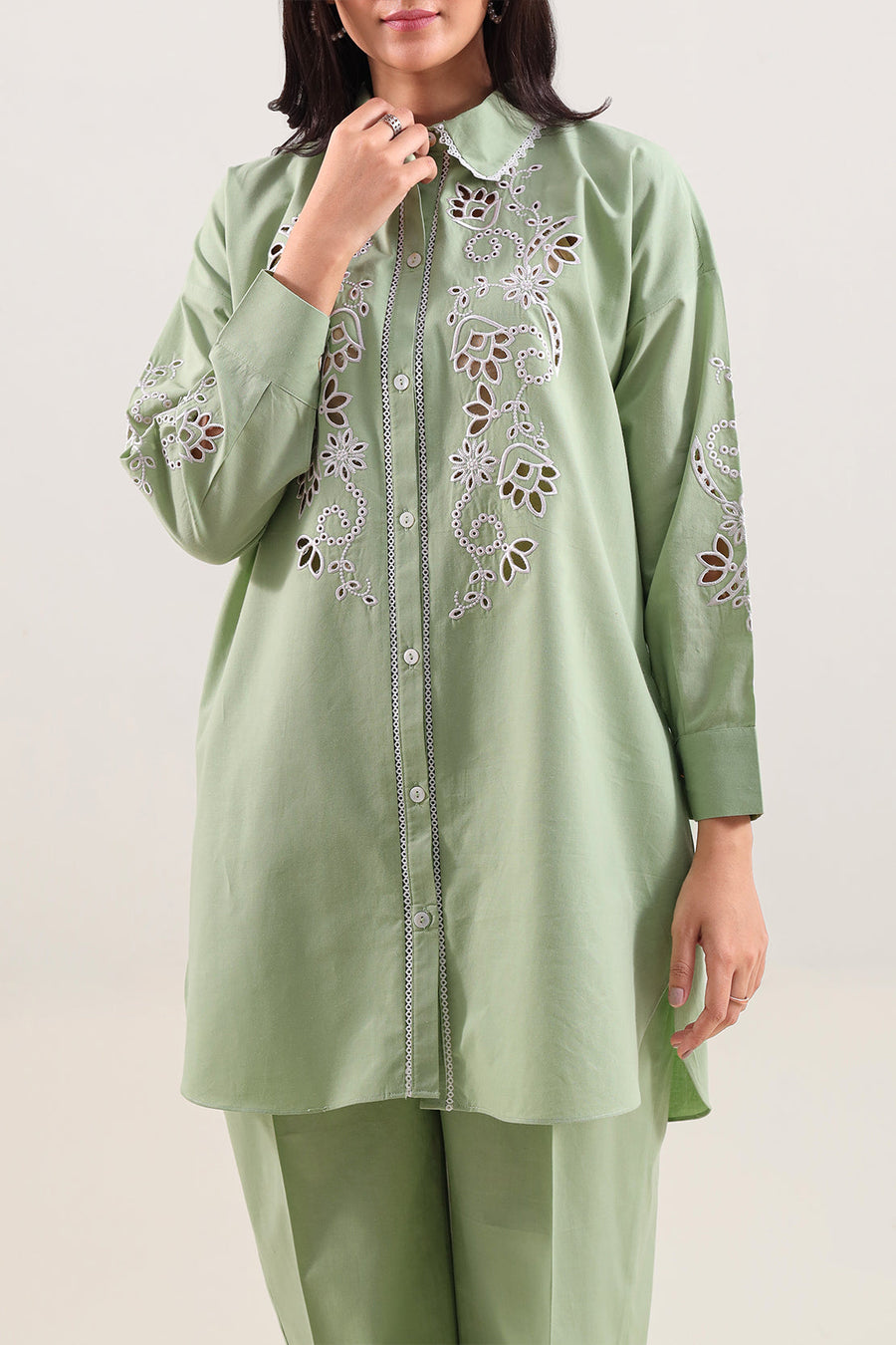 Solid Embroidered Poplin Stitched 2 piece (Shirt/Trouser) - Pehnaawaa