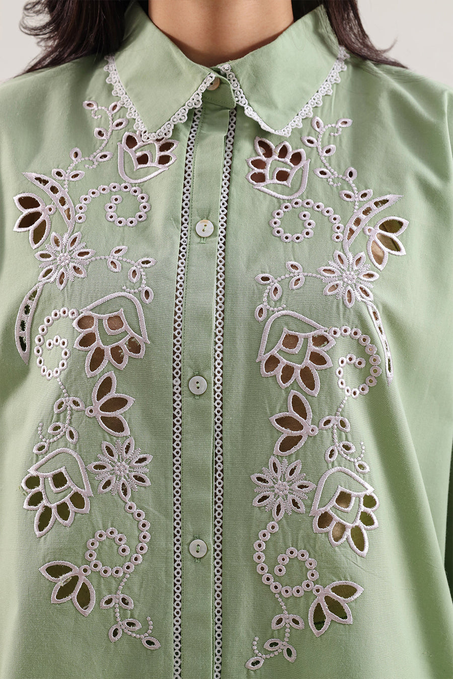 Solid Embroidered Poplin Stitched 2 piece (Shirt/Trouser) - Pehnaawaa