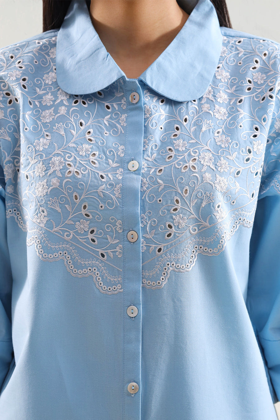 Solid Embroidered Poplin Stitched 2 piece (Shirt/Trouser) - Pehnaawaa