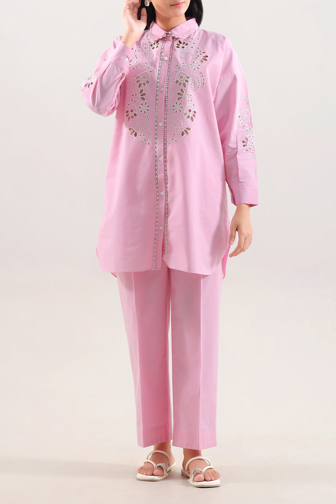 Solid Embroidered Poplin Stitched 2 piece (Shirt/Trouser)