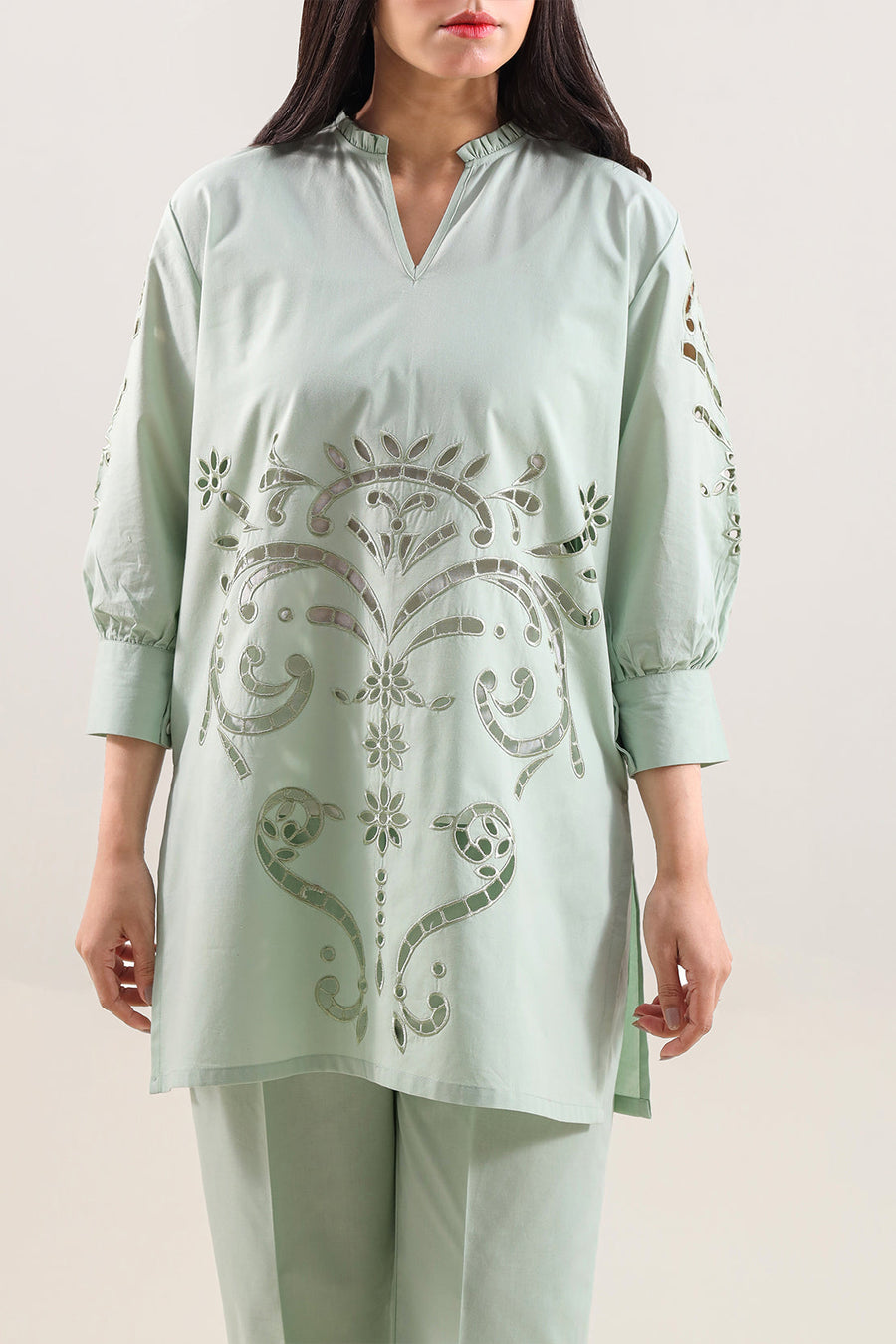 Solid Embroidered Poplin Stitched 2 piece (Shirt/Trouser) - Pehnaawaa