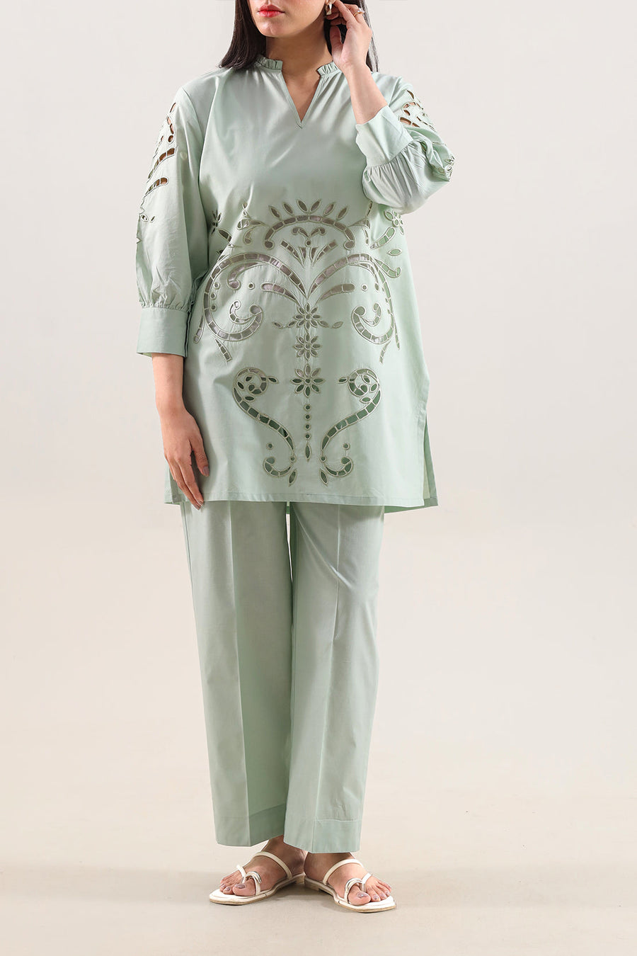 Solid Embroidered Poplin Stitched 2 piece (Shirt/Trouser) - Pehnaawaa