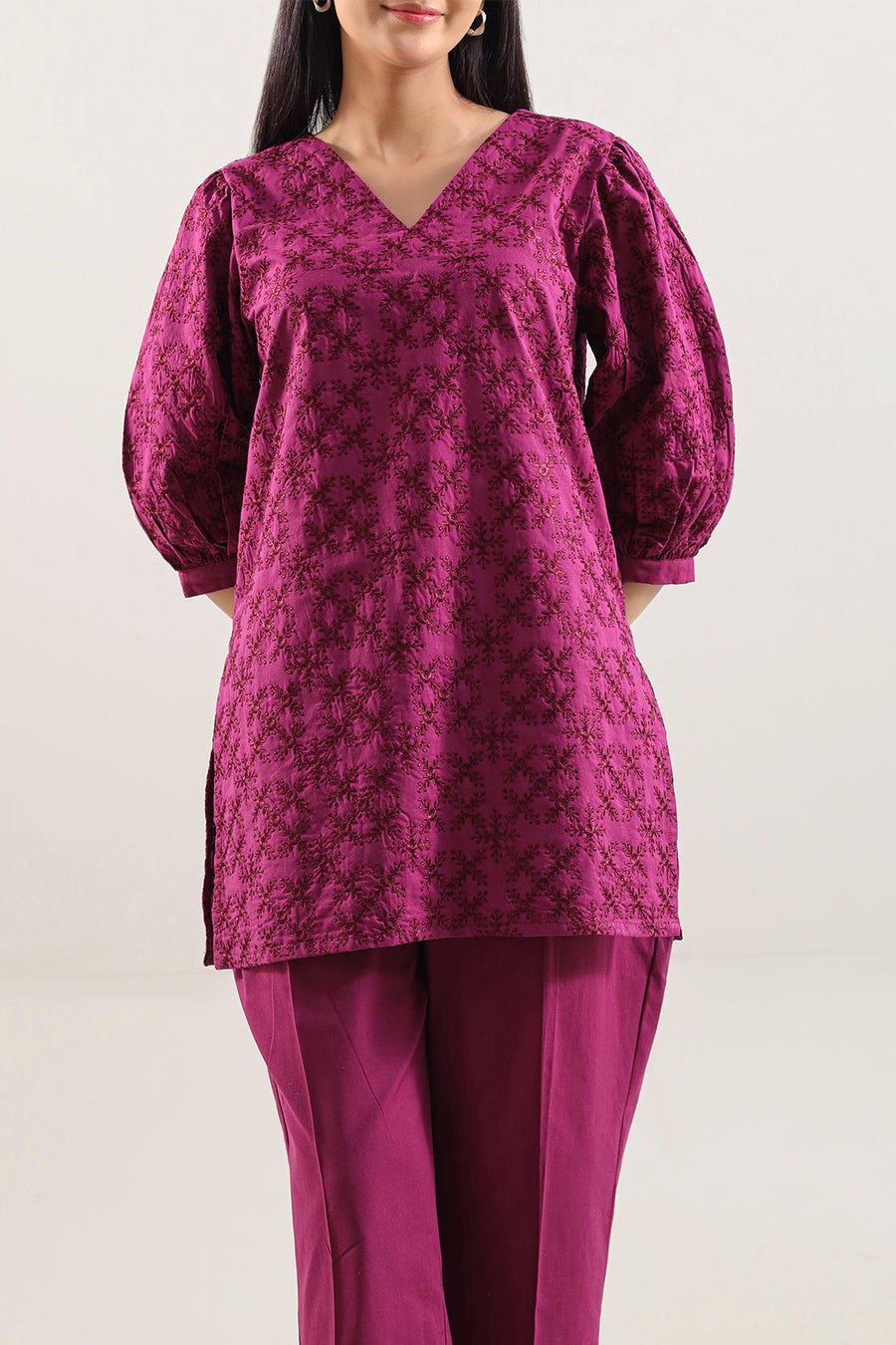 Solid Embroidered Poplin Stitched 2 piece (Shirt/Trouser) - Pehnaawaa