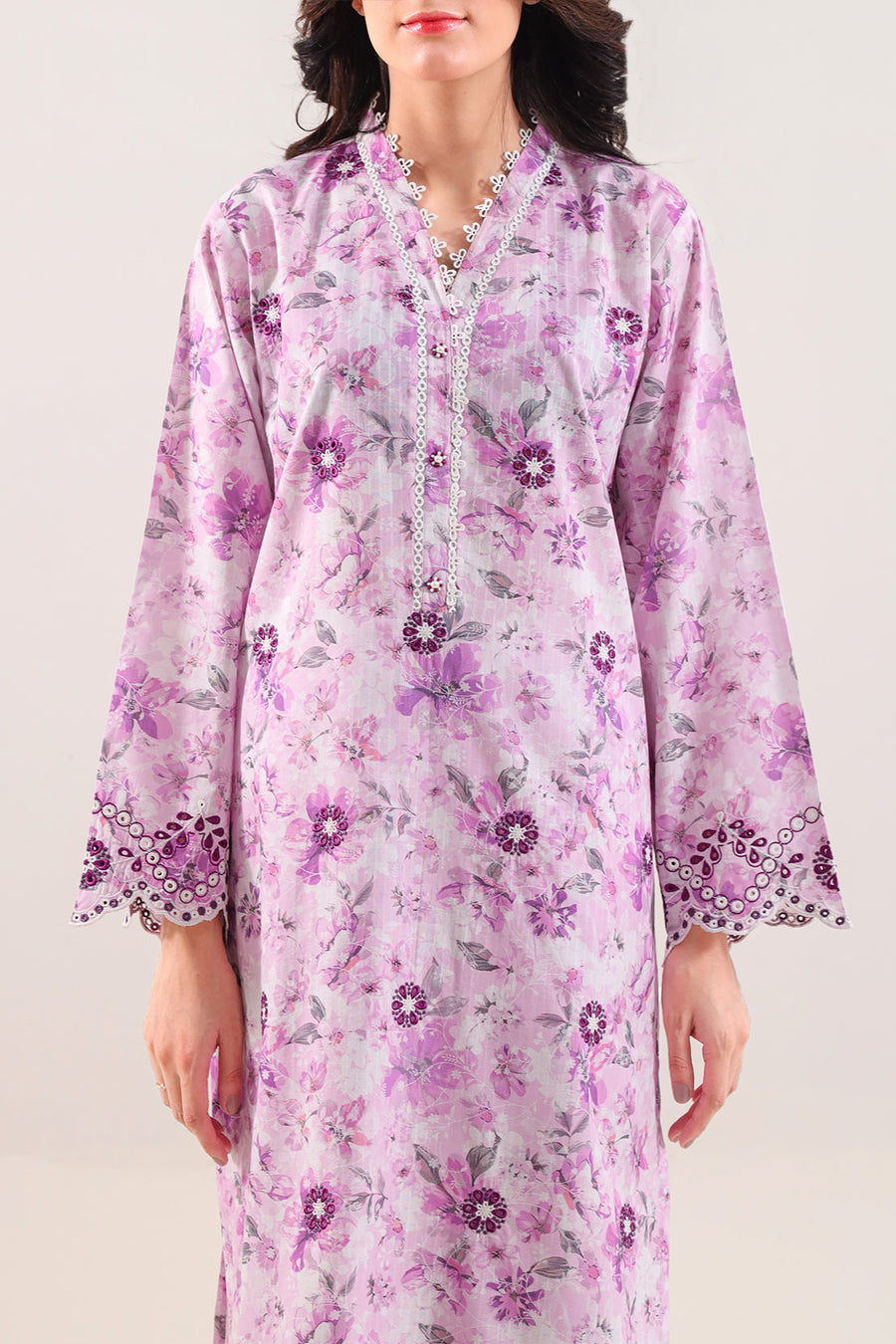Printed Embroidered Self Strip Lawn Stitched 2 Piece (Shirt/Trouser) - Pehnaawaa