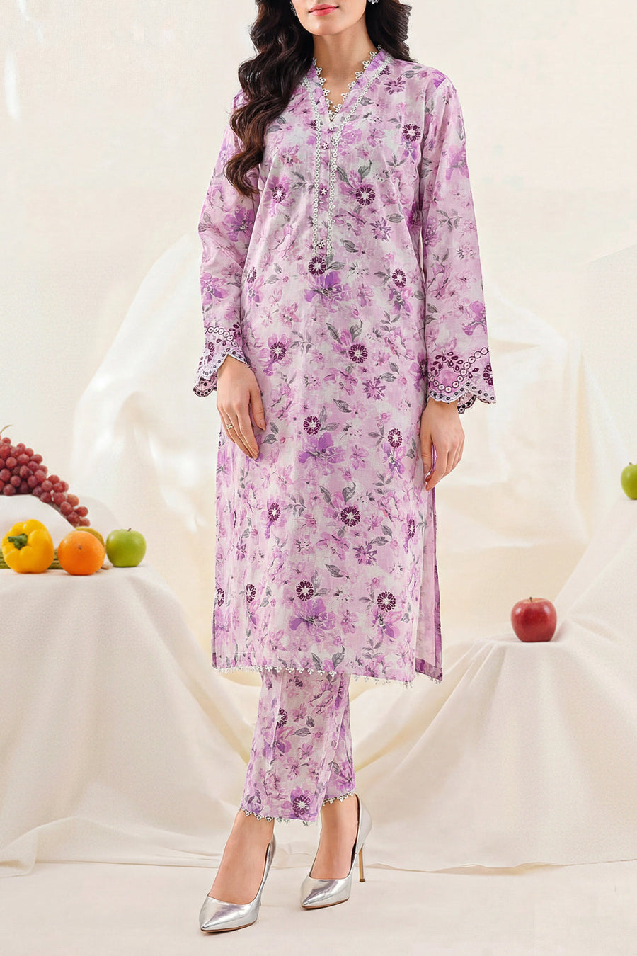 Printed Embroidered Self Strip Lawn Stitched 2 Piece (Shirt/Trouser) - Pehnaawaa