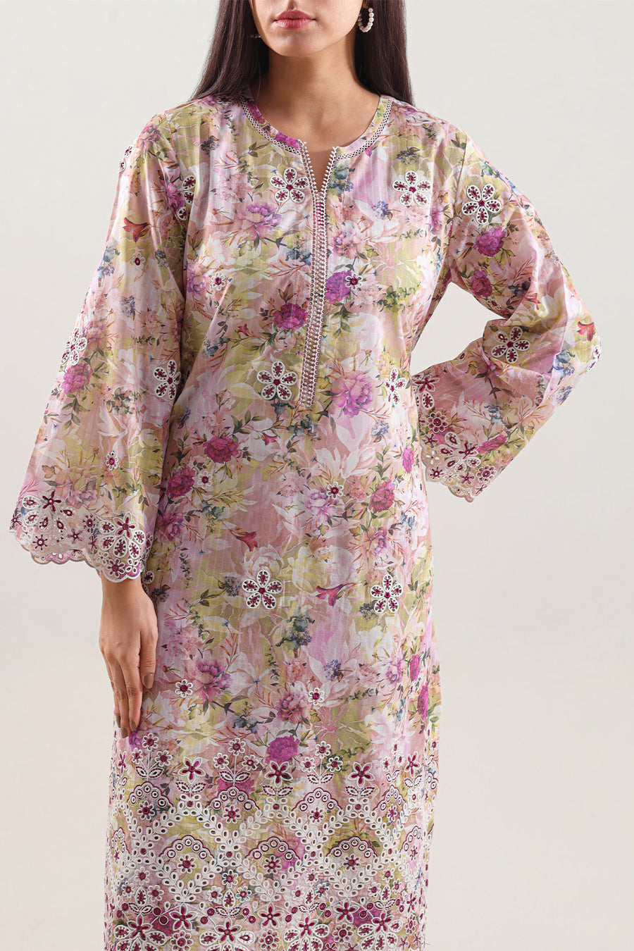 Printed Embroidered Self Strip Lawn Stitched 2 Piece (Shirt/Trouser) - Pehnaawaa