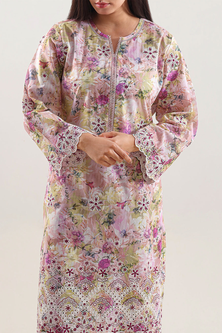 Printed Embroidered Self Strip Lawn Stitched 2 Piece (Shirt/Trouser) - Pehnaawaa