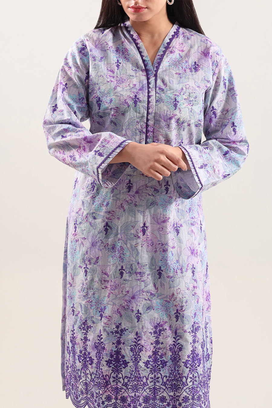 Printed Embroidered Self Strip Lawn Stitched 2 Piece (Shirt/Trouser) - Pehnaawaa