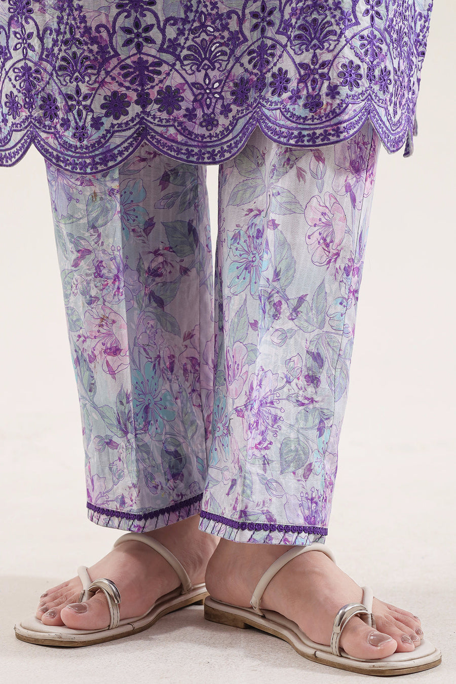 Printed Embroidered Self Strip Lawn Stitched 2 Piece (Shirt/Trouser) - Pehnaawaa