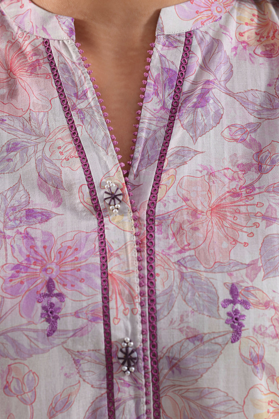 Printed Embroidered Self Strip Lawn Stitched 2 Piece (Shirt/Trouser) - Pehnaawaa