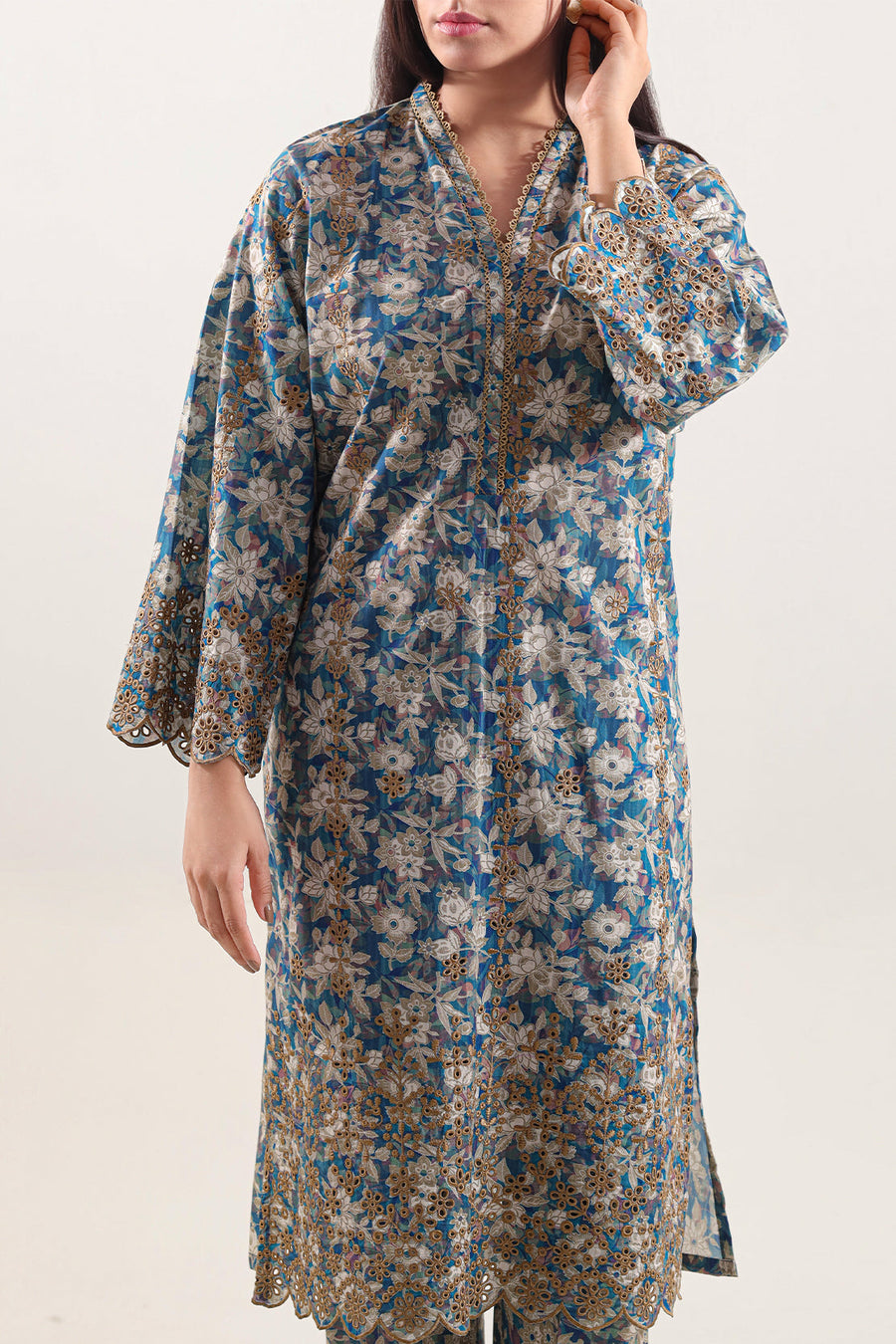 Printed Embroidered Self Strip Lawn Stitched 2 Piece (Shirt/Trouser) - Pehnaawaa
