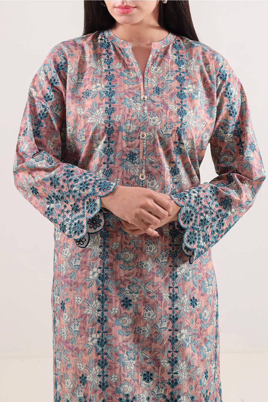 Printed Embroidered Self Strip Lawn Stitched 2 Piece (Shirt/Trouser) - Pehnaawaa