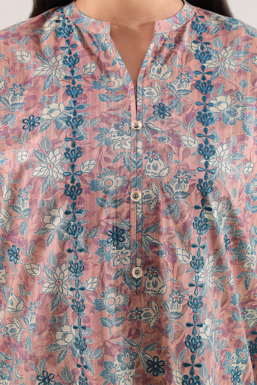 Printed Embroidered Self Strip Lawn Stitched 2 Piece (Shirt/Trouser) - Pehnaawaa
