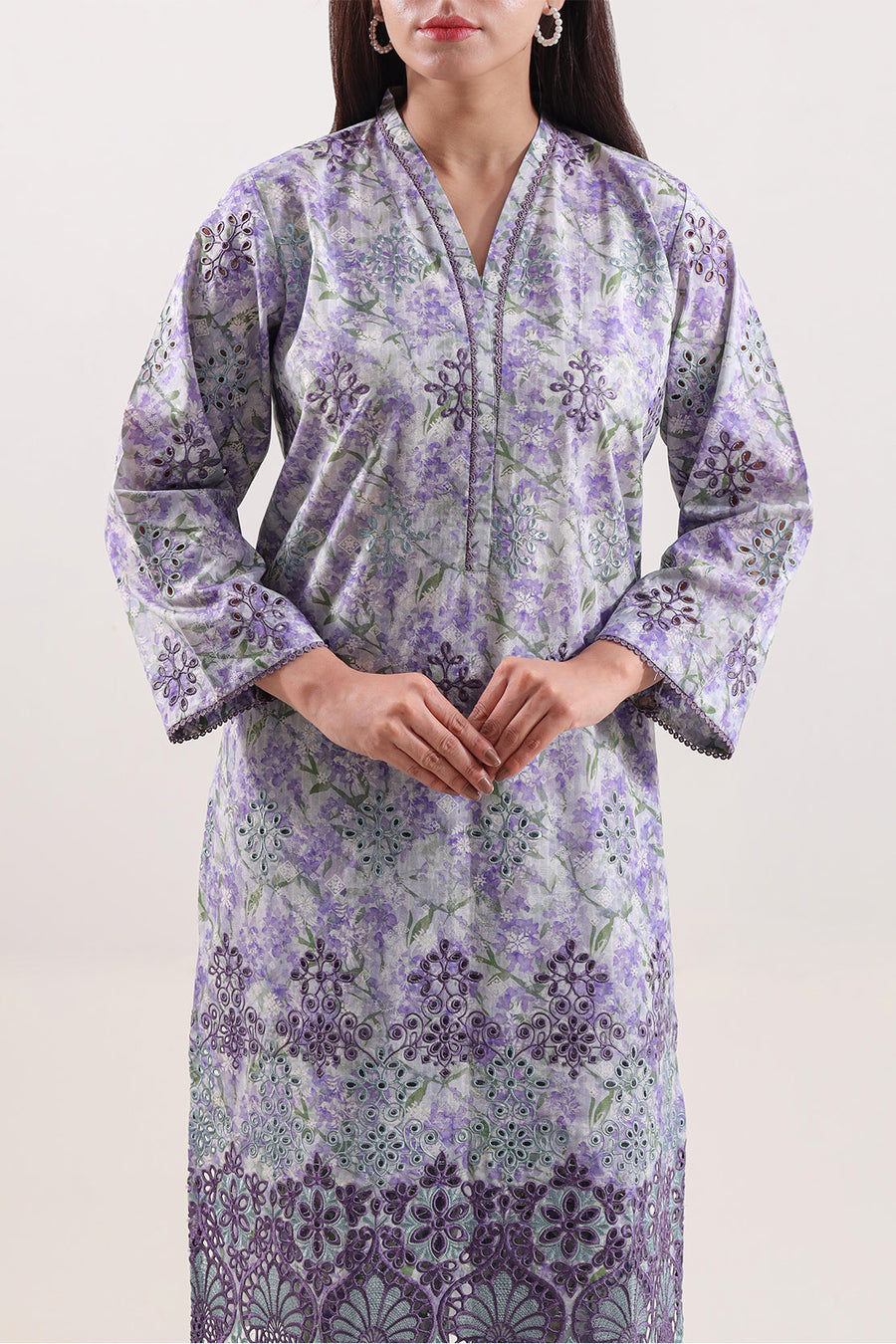 Printed Embroidered Self Strip Lawn Stitched 2 Piece (Shirt/Trouser) - Pehnaawaa
