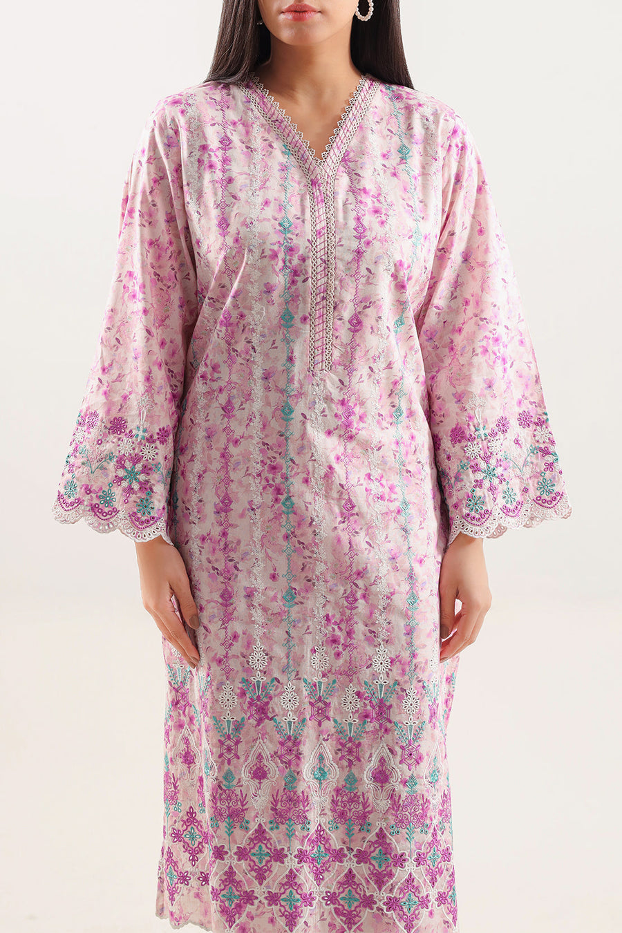 Printed Embroidered Self Strip Lawn Stitched 2 Piece (Shirt/Trouser) - Pehnaawaa
