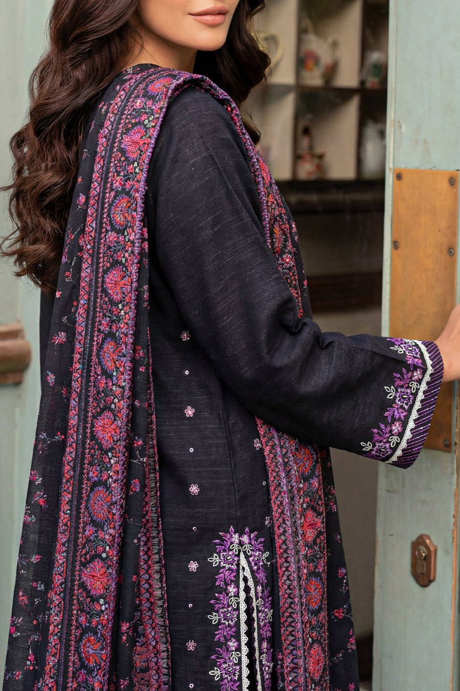 Solid Embroidered Khaddar Stitched 3 Piece
