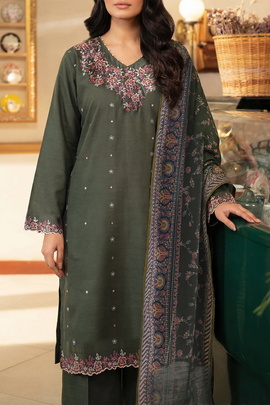 Solid Embroidered Khaddar Stitched 3 Piece - Pehnaawaa