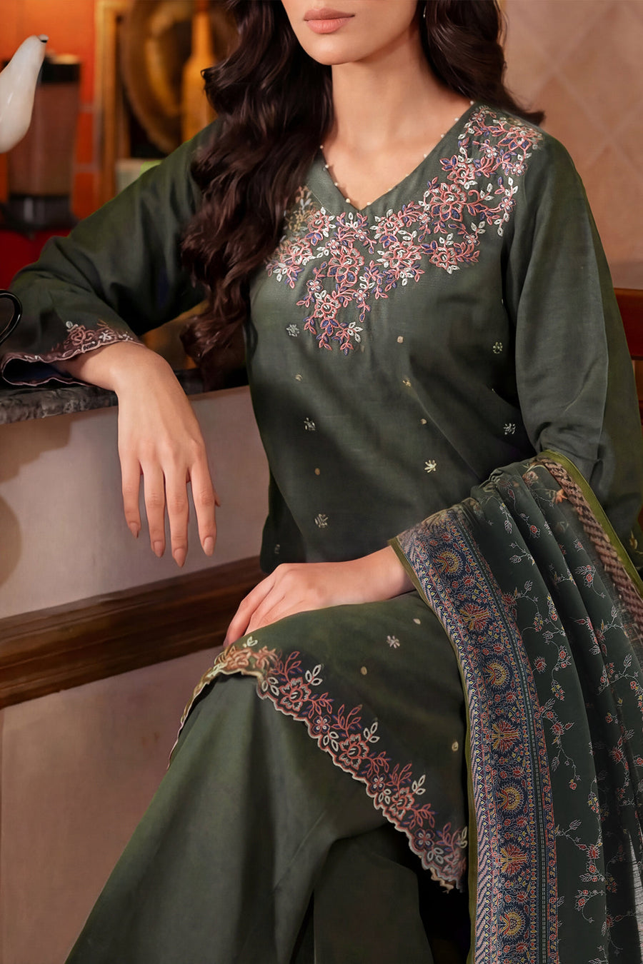 Solid Embroidered Khaddar Stitched 3 Piece - Pehnaawaa