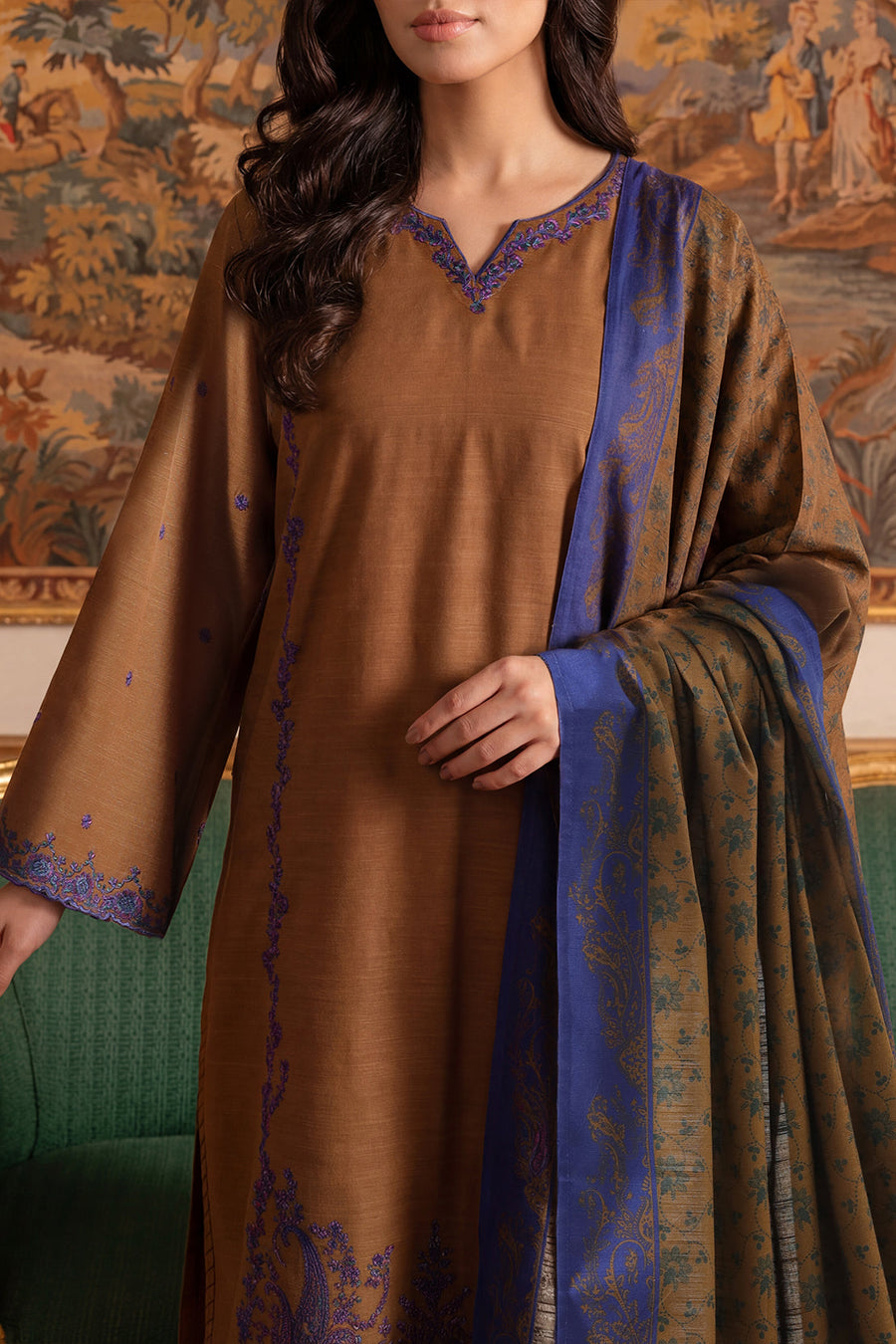 Solid Embroidered Khaddar Stitched 3 Piece - Pehnaawaa