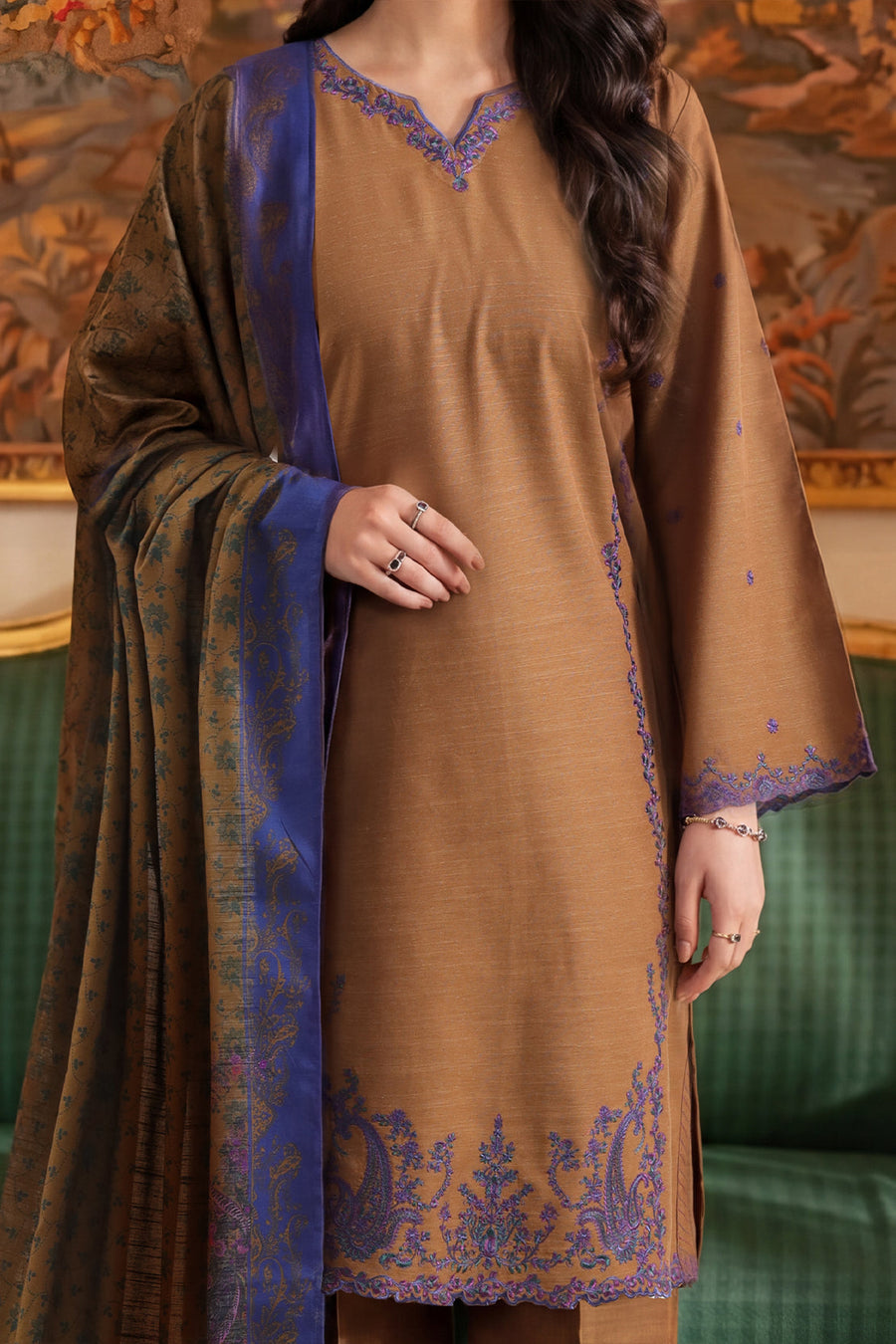 Solid Embroidered Khaddar Stitched 3 Piece - Pehnaawaa