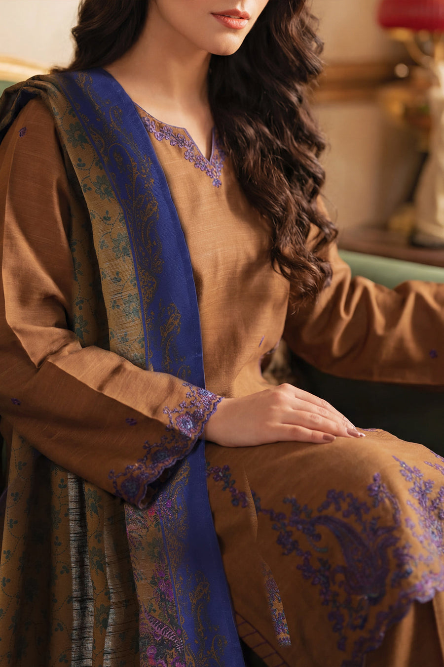 Solid Embroidered Khaddar Stitched 3 Piece - Pehnaawaa