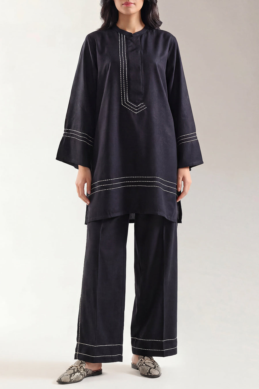 Solid Embroidered Acrylic Stitched 2 Piece (Shirt/Trouser) - Pehnaawaa