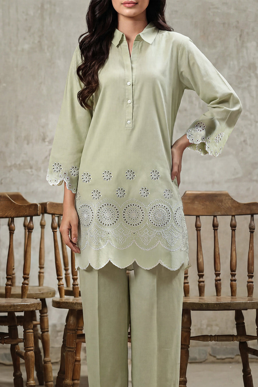 Solid Embroidered Cambric Stitched 2 Piece (Shirt/Trouser) - Pehnaawaa