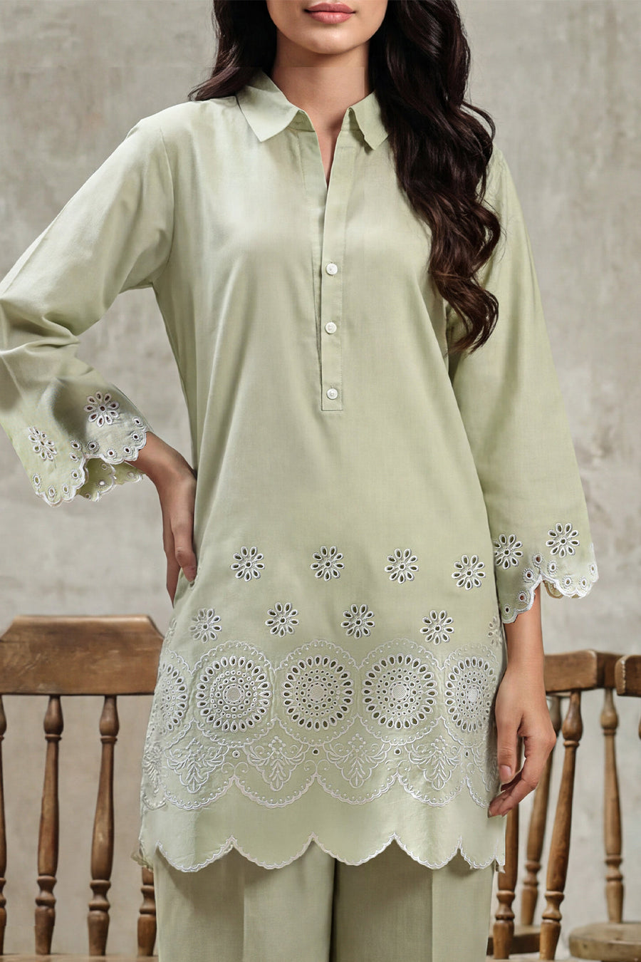 Solid Embroidered Cambric Stitched 2 Piece (Shirt/Trouser) - Pehnaawaa