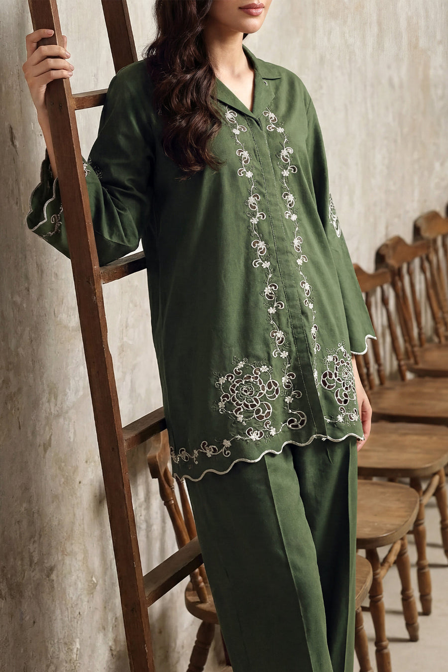 Solid Embroidered Cambric Stitched 2 Piece (Shirt/Trouser) - Pehnaawaa