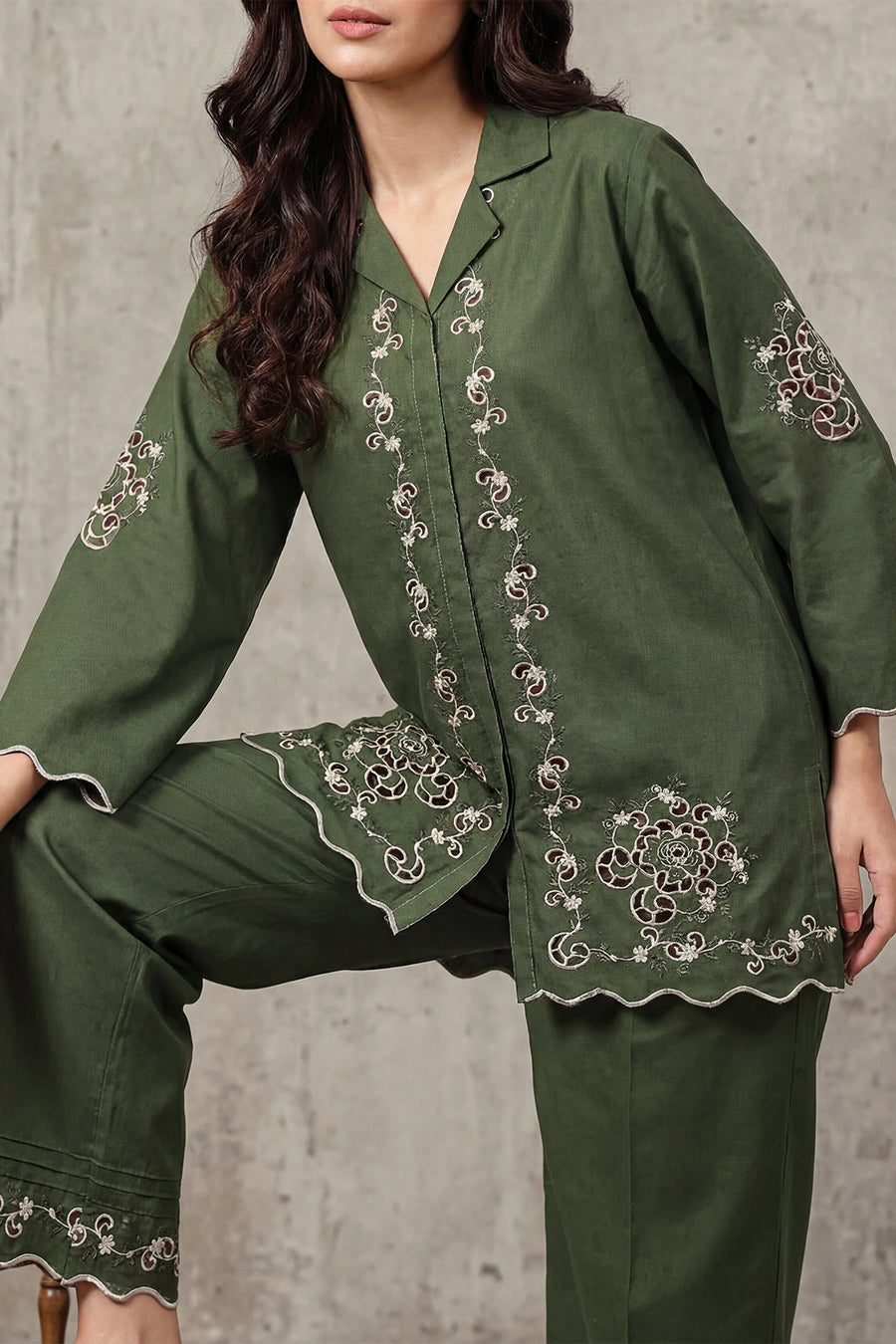 Solid Embroidered Cambric Stitched 2 Piece (Shirt/Trouser) - Pehnaawaa