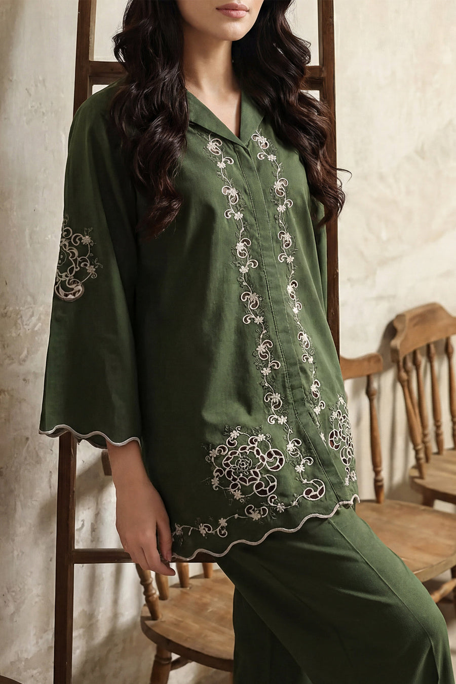 Solid Embroidered Cambric Stitched 2 Piece (Shirt/Trouser) - Pehnaawaa