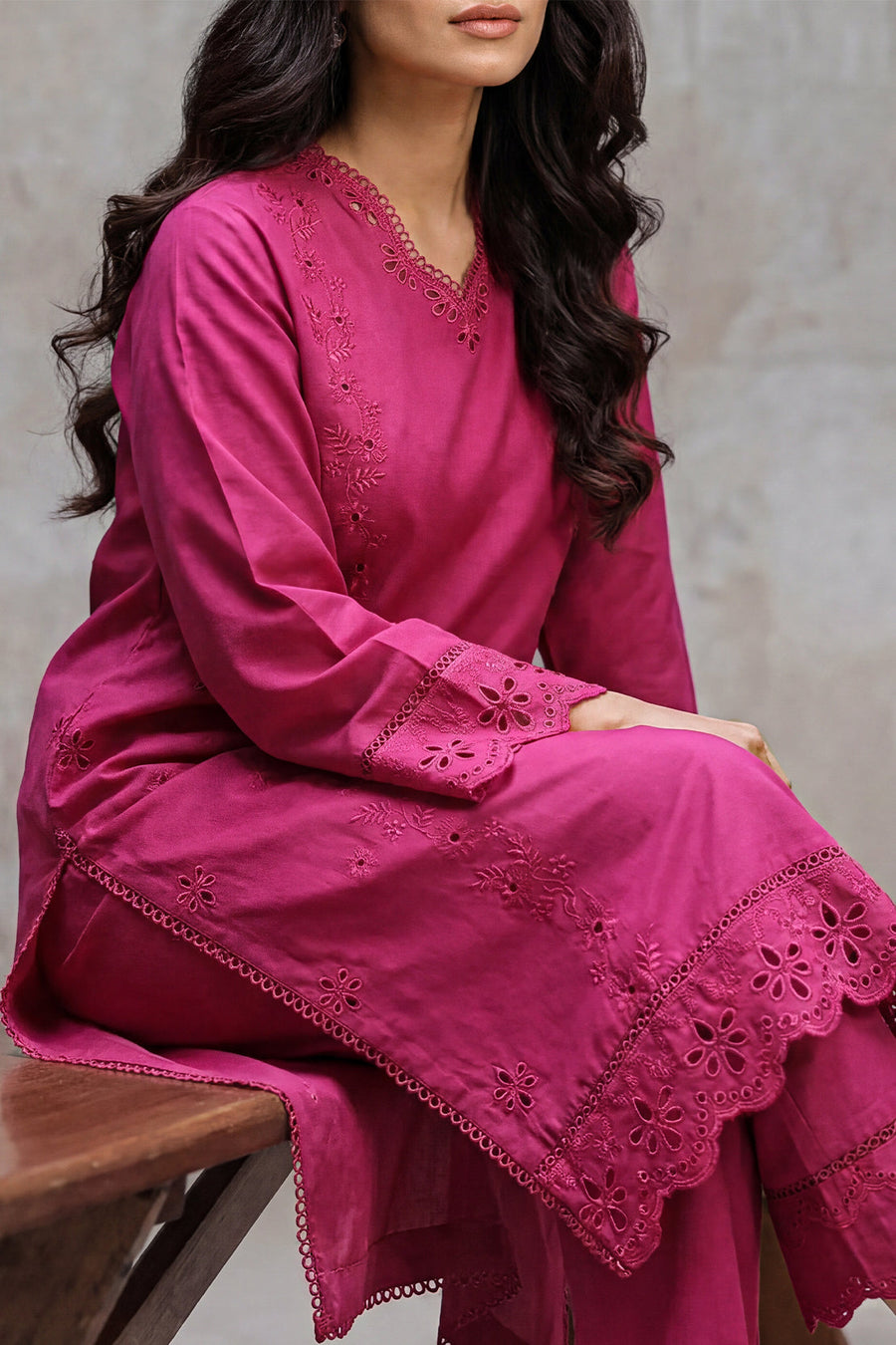 Solid Embroidered Cambric Stitched 2 Piece (Shirt/Trouser) - Pehnaawaa