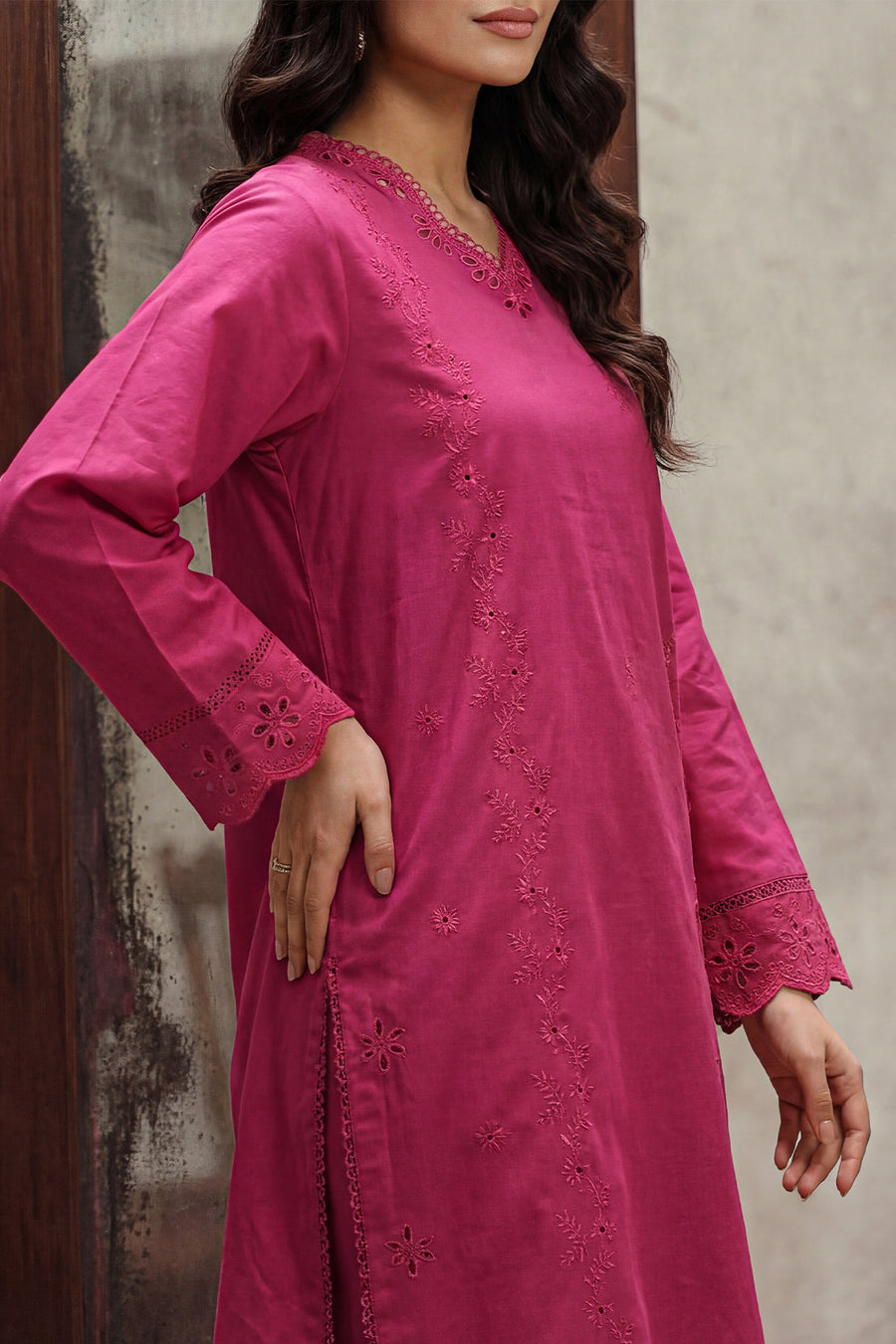 Solid Embroidered Cambric Stitched 2 Piece (Shirt/Trouser) - Pehnaawaa