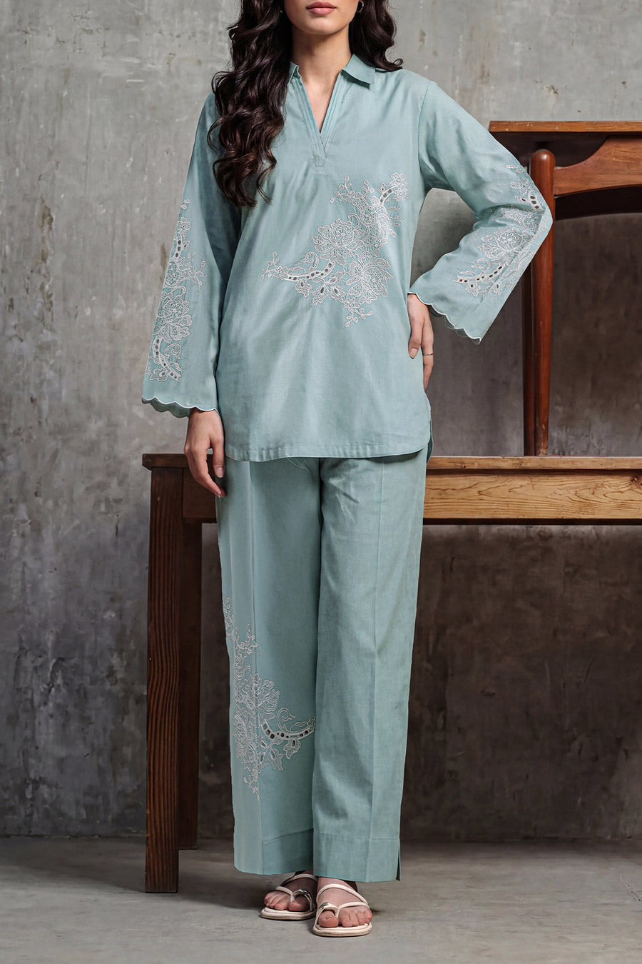 Solid Embroidered Cambric Stitched 2 Piece (Shirt/Trouser) - Pehnaawaa