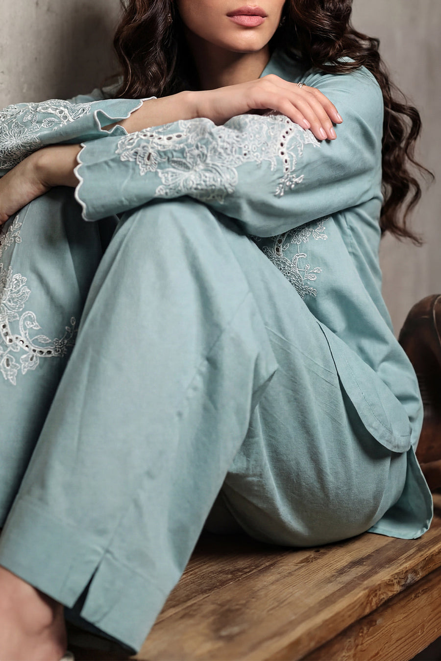 Solid Embroidered Cambric Stitched 2 Piece (Shirt/Trouser) - Pehnaawaa