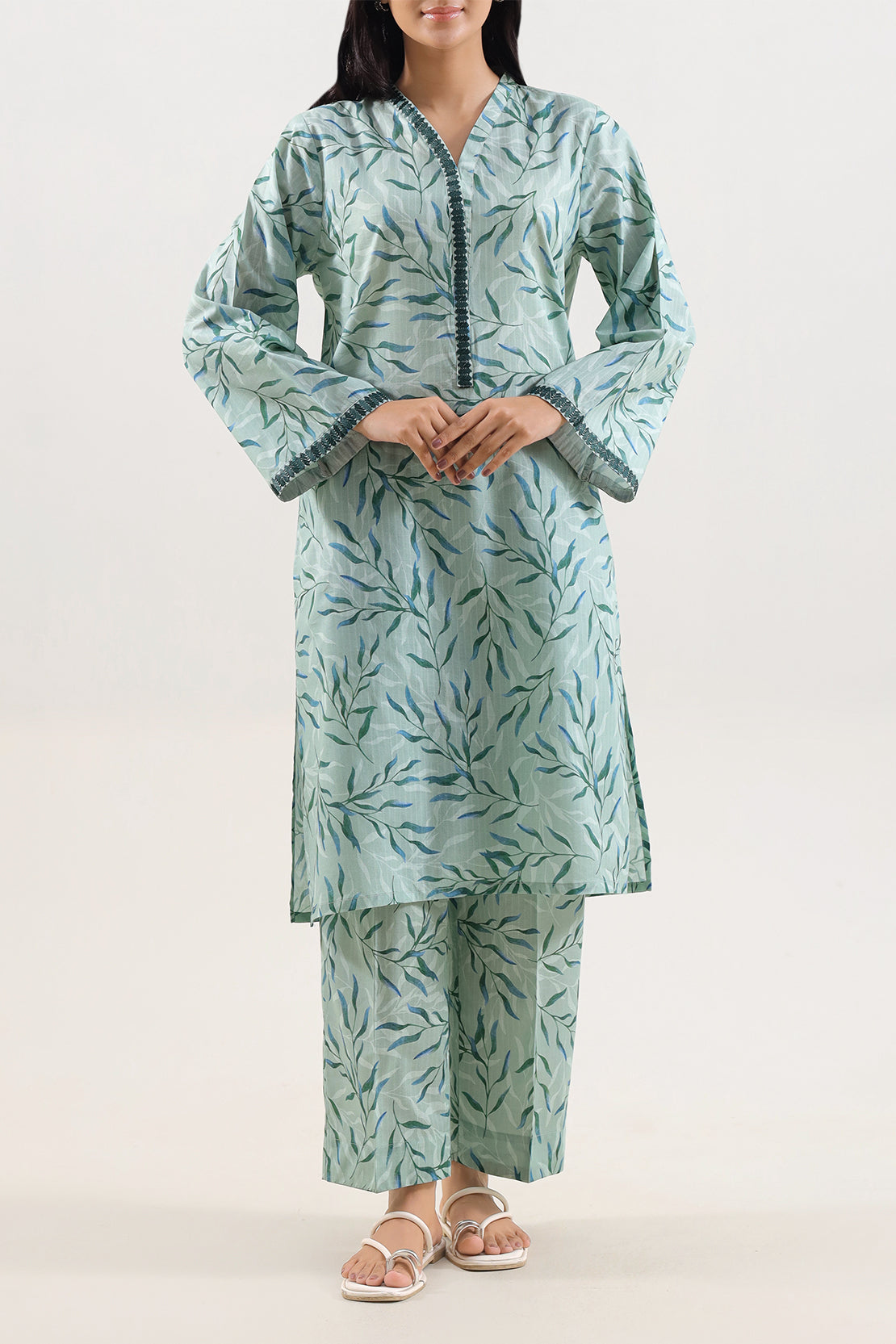 Printed Embroidered Strip Lawn Stitched 2 Piece (Shirt/Trouser)
