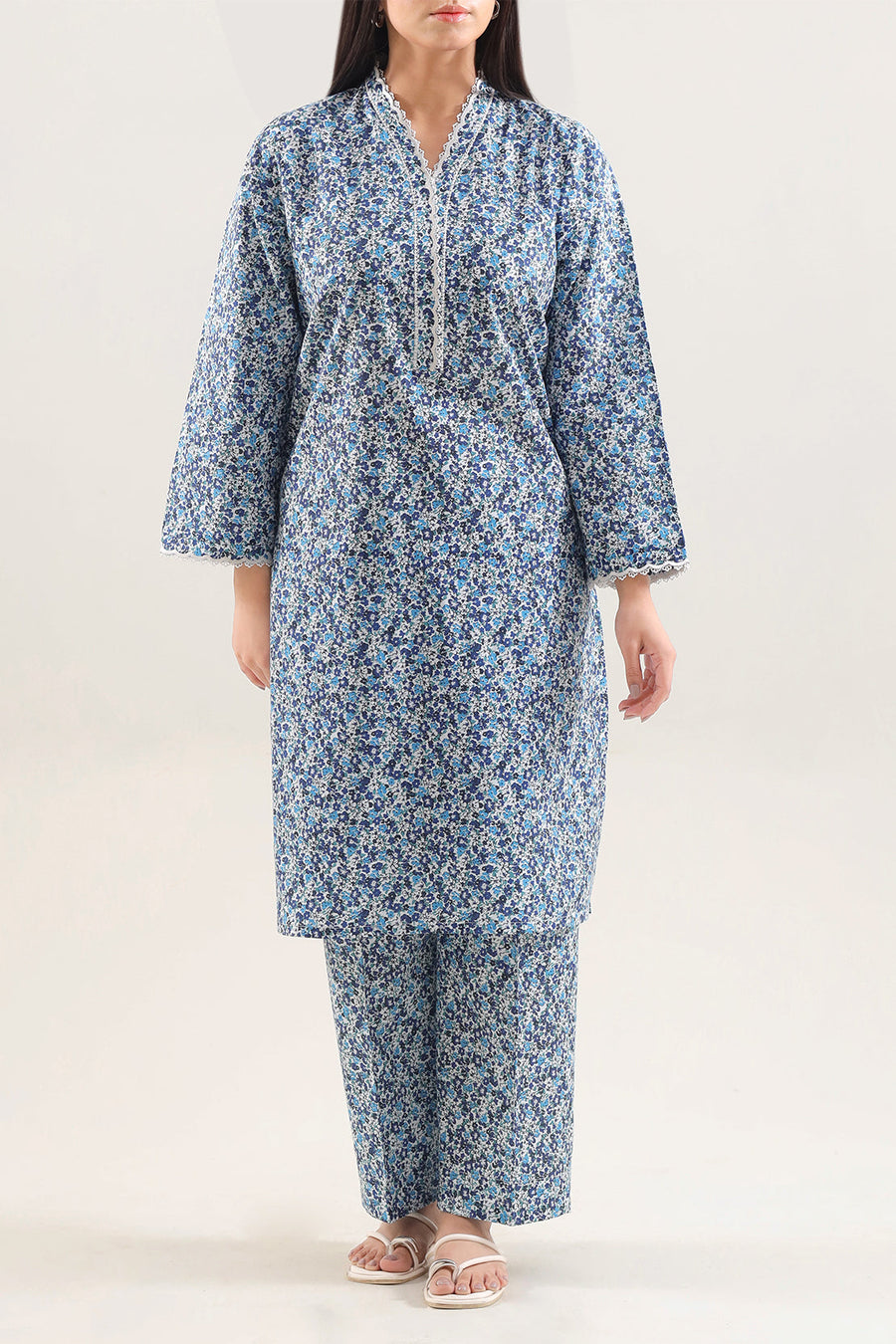 Printed Embroidered Strip Lawn Stitched 2 Piece (Shirt/Trouser)