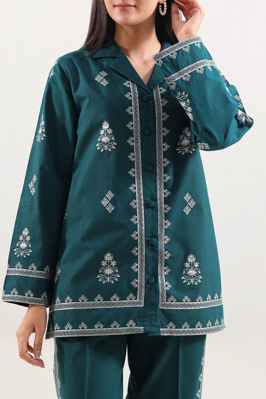 Solid Embroidered Poplin Stitched 2 piece (Shirt/Trouser) - Pehnaawaa