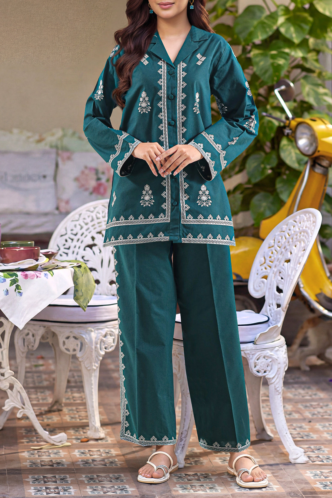 Solid Embroidered Poplin Stitched 2 piece (Shirt/Trouser)