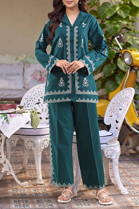 Solid Embroidered Poplin Stitched 2 piece (Shirt/Trouser) - Pehnaawaa